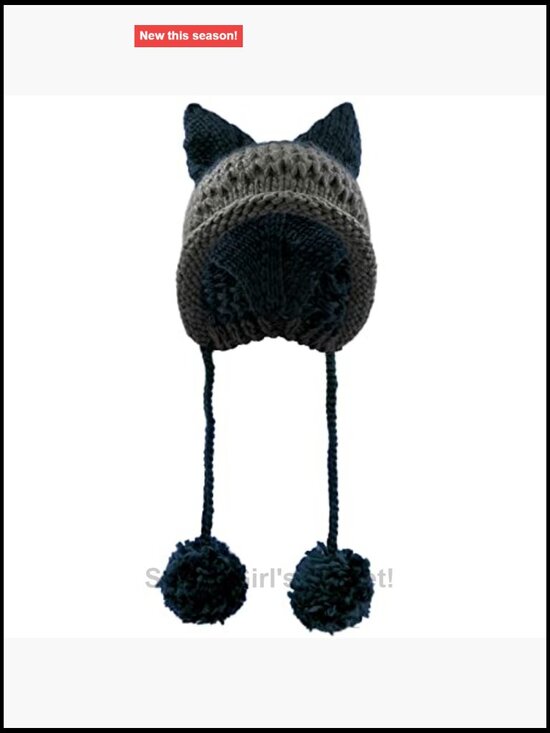 Handmade Crochet Cat Ear Beanie with Ear Flap Pompom Y2K Gothic Winter Hat main image 4